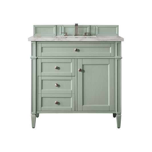 Brittany 36" Single Vanity, Sage Green w/ 3 CM Victorian Silver Silestone Top