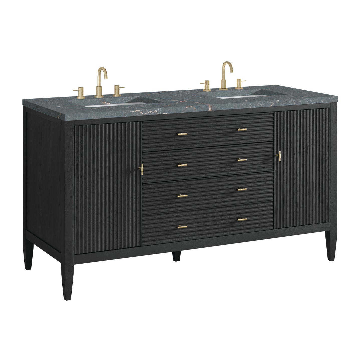 Myrrin 60" Double Vanity, Carbon Oak w/ 3 CM Parisien Bleu Silestone Top