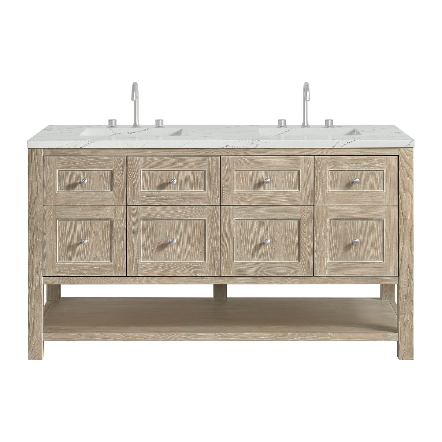 Breckenridge 60" Double Vanity, Whitewashed Oak, w/ 3 CM Ethereal Noctis Quartz Top