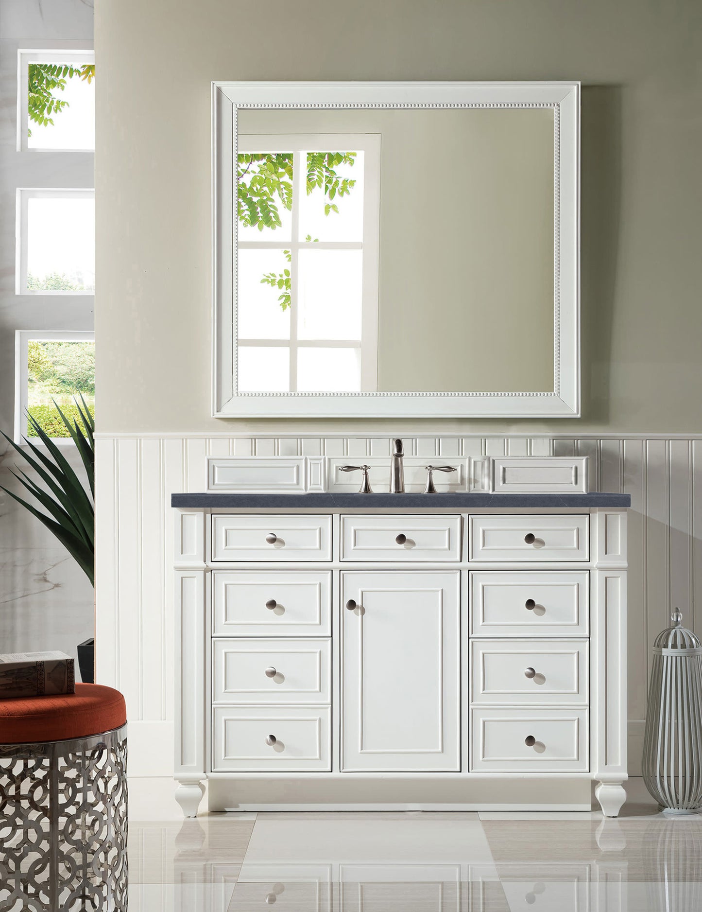 Bristol 48" Single Vanity, Bright White w/ 3 CM Charcoal Soapstone Silestone Top