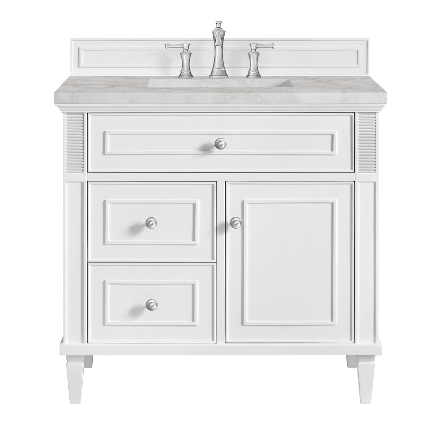 Lorelai 36" Single Vanity, Bright White w/ 3 CM Victorian Silver Silestone Top