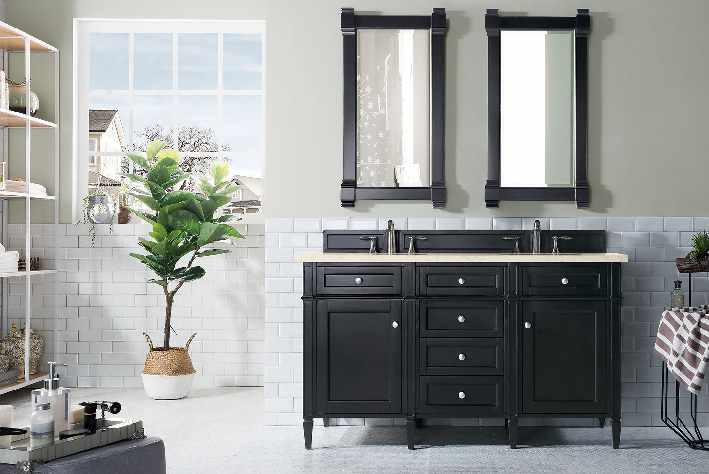 Brittany 60" Double Vanity, Black Onyx w/ 3 CM Eternal Marfil Silestone Top
