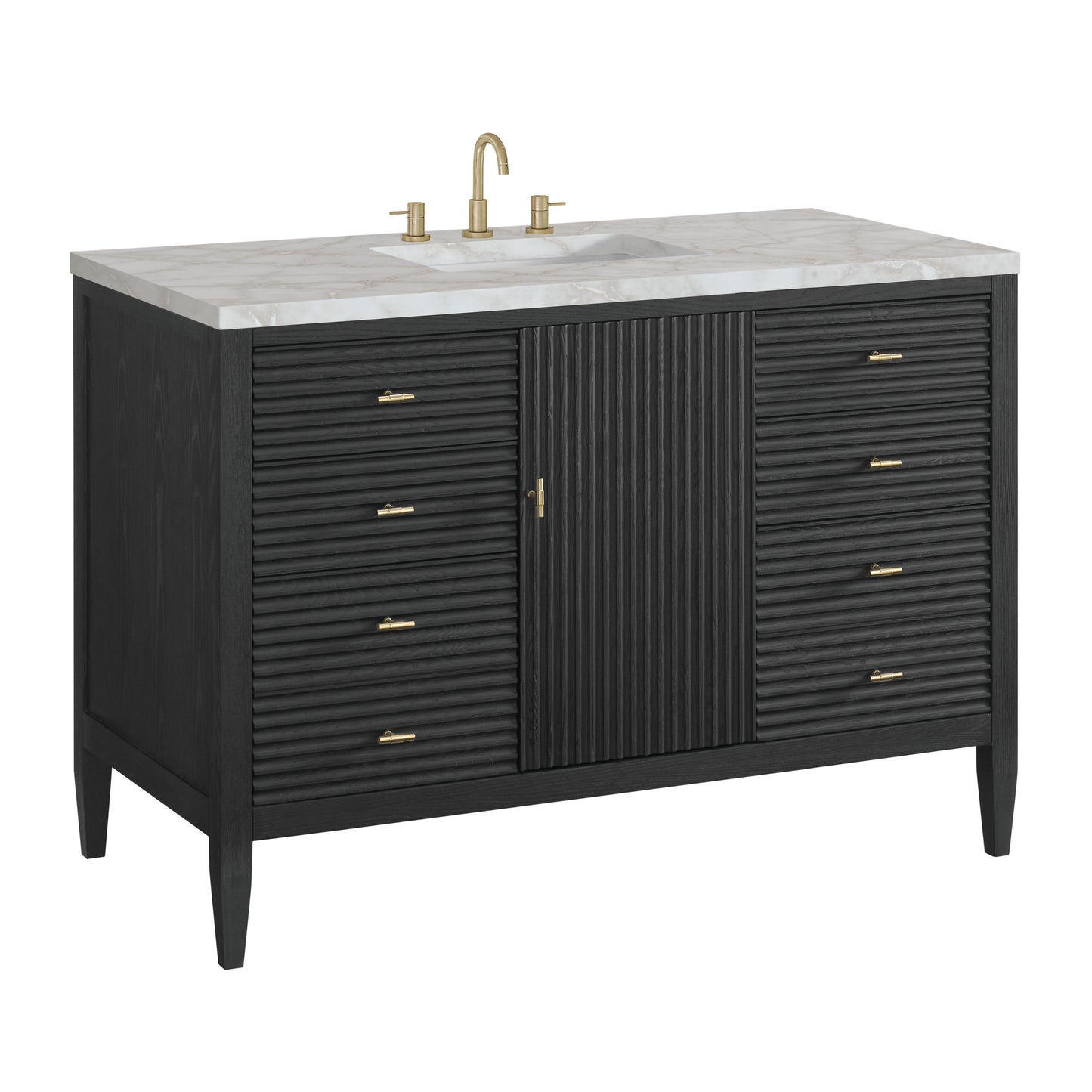 Myrrin 48" Vanity, Carbon Oak w/ 3 CM Victorian Silver Silestone Top