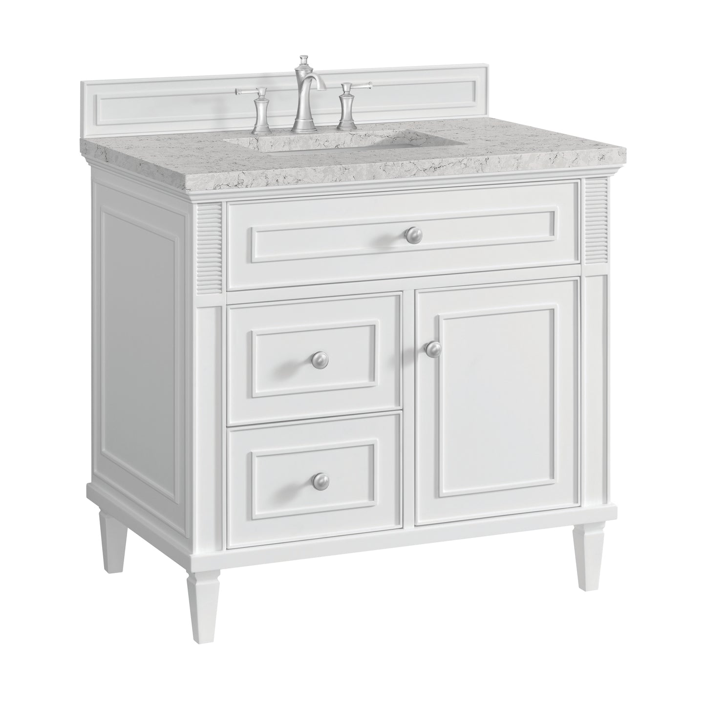 Lorelai 36" Single Vanity, Bright White w/ 3 CM Eternal Jasmine Pearl Silestone Top