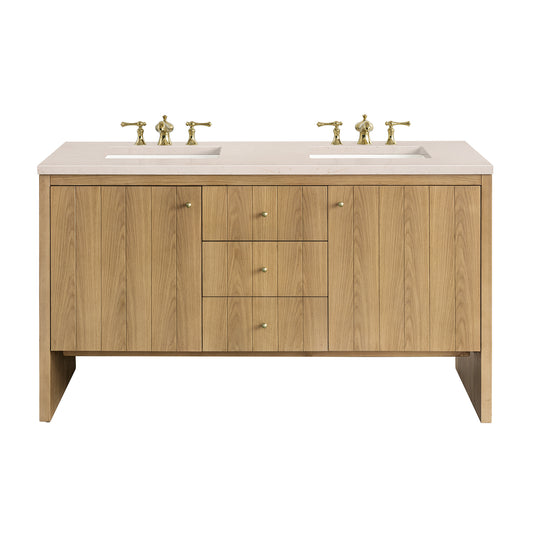 Hudson 60" Double Vanity, Light Natural Oak w/ 3 CM Eternal Marfil Top