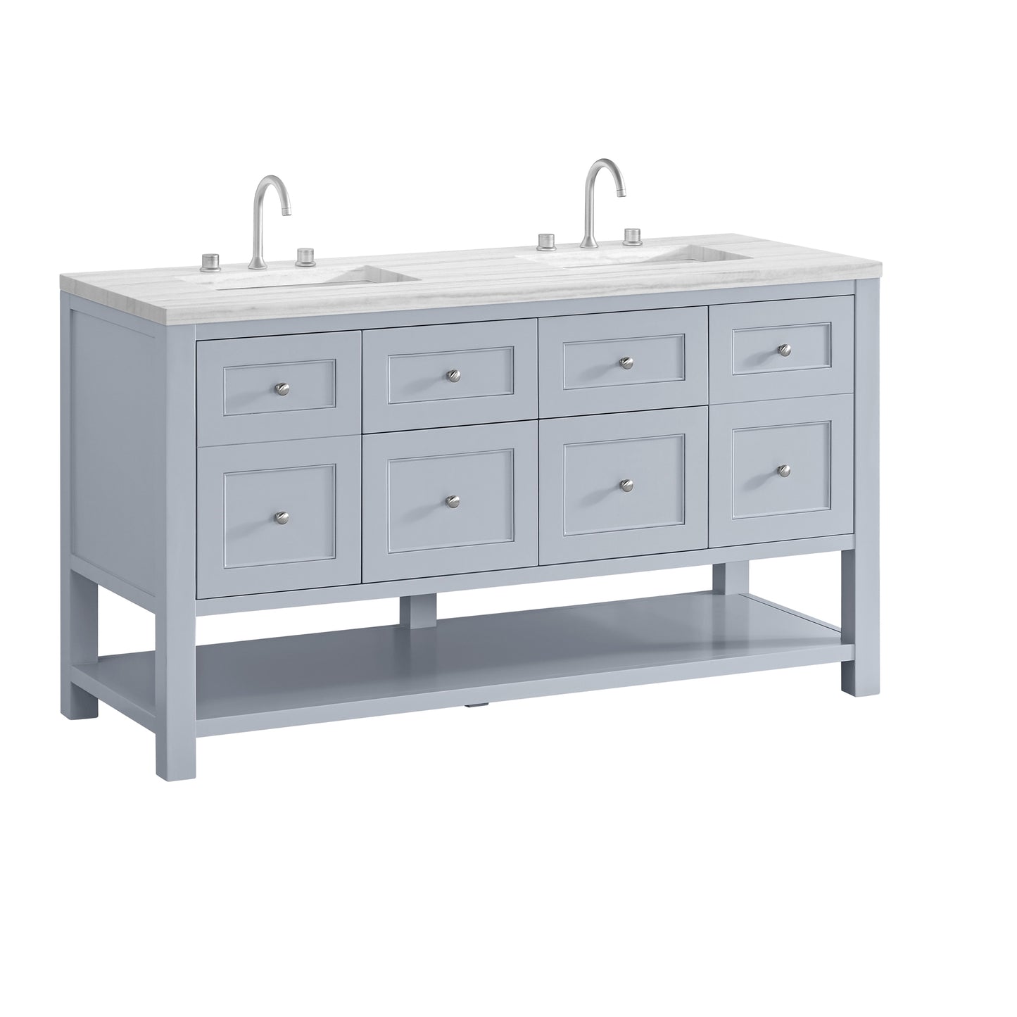 Breckenridge 60" Double Vanity, Serenity Blue, w/ 3 CM Arctic Fall Solid Surface Top