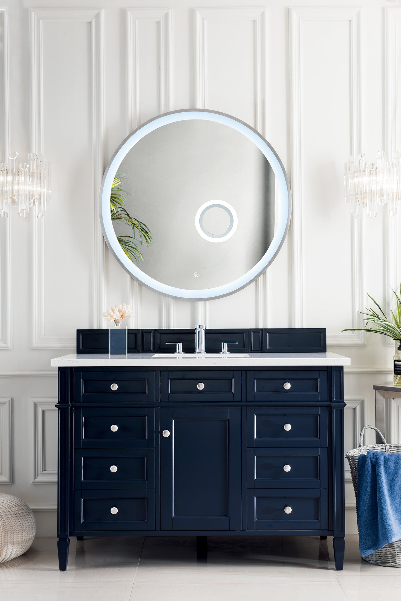 Brittany 48" Single Vanity, Victory Blue w/ 3 CM Eternal Jasmine Pearl Silestone Top