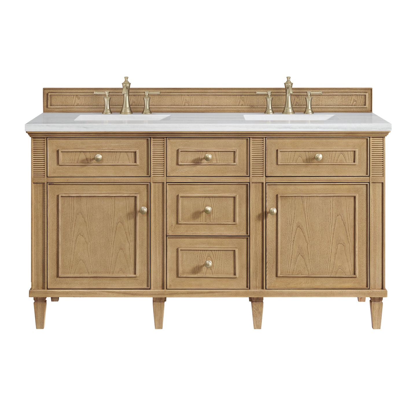 Lorelai 60" Double Vanity, Light Natural Oak w/ 3 CM Arctic Fall Solid Surface Top