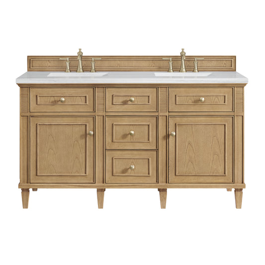 Lorelai 60" Double Vanity, Light Natural Oak w/ 3 CM Arctic Fall Solid Surface Top