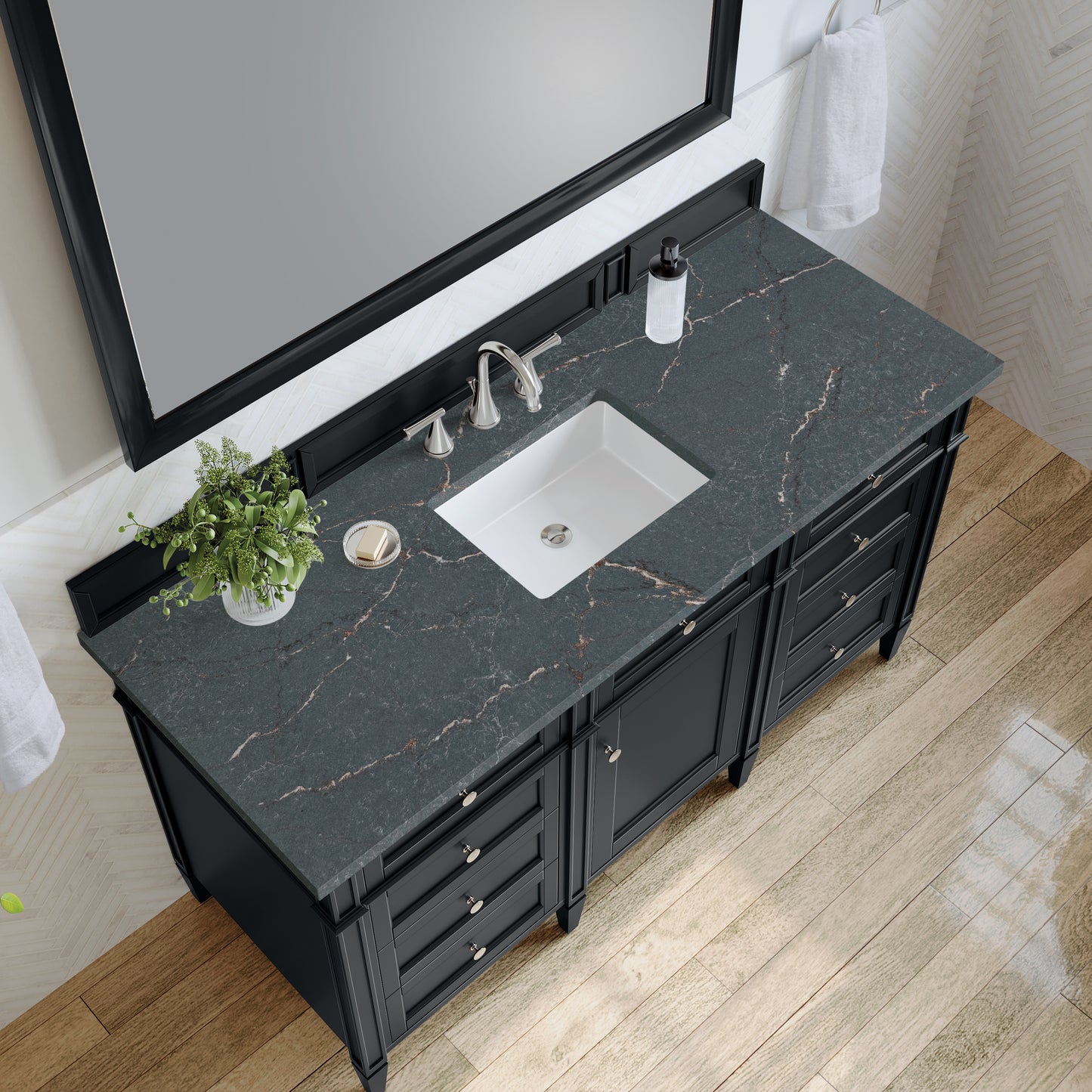 Brittany 60" Single Vanity, Black Onyx w/ 3 CM Parisien Bleu Silestone Top