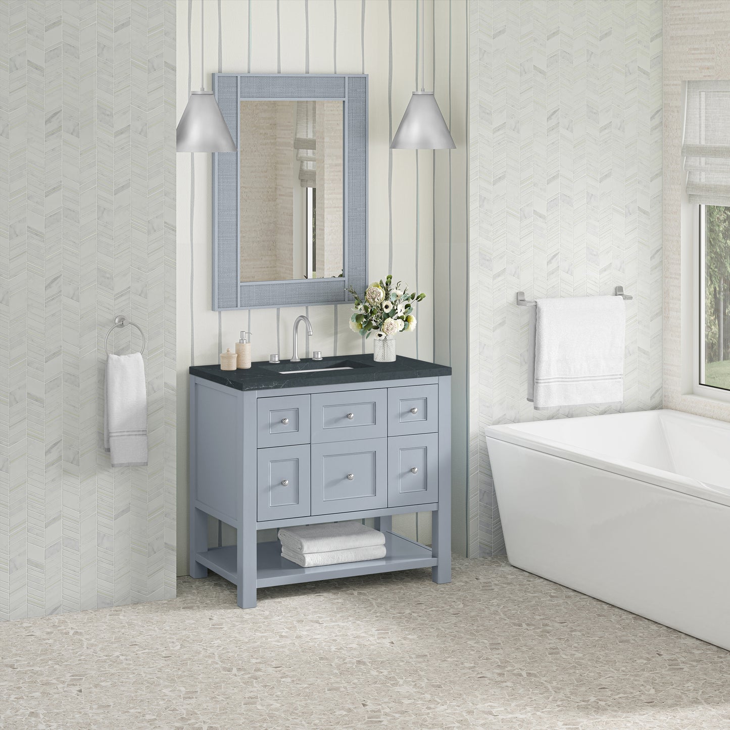 Breckenridge 36" Single Vanity, Serenity Blue, w/ 3 CM Charcoal Soapstone Quartz Top