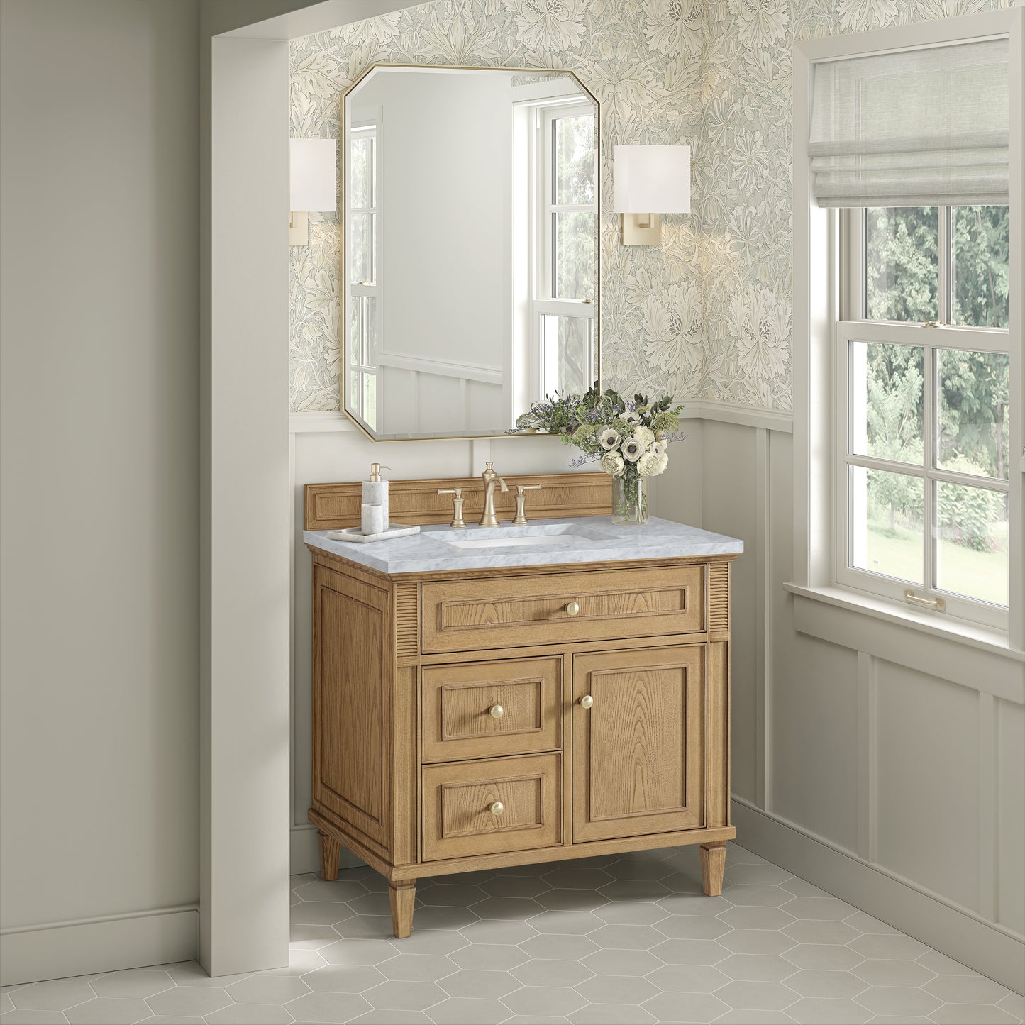 Lorelai 36" Single Vanity, Light Natural Oak w/ 3 CM Carrara White Marble Top