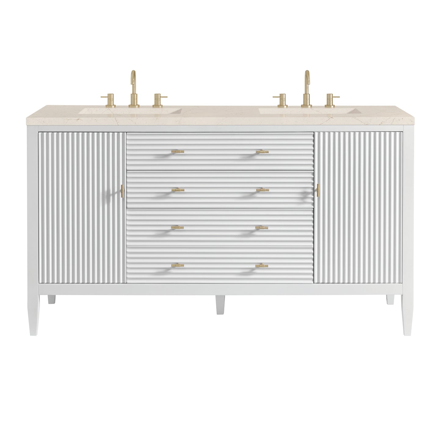 Myrrin 60" Double Vanity, Bright White w/ 3 CM Eternal Marfil Silestone Top