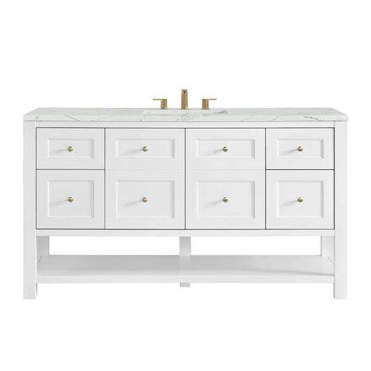 Breckenridge 60" Single Vanity, Bright White, w/ 3 CM Ethereal Noctis Quartz Top