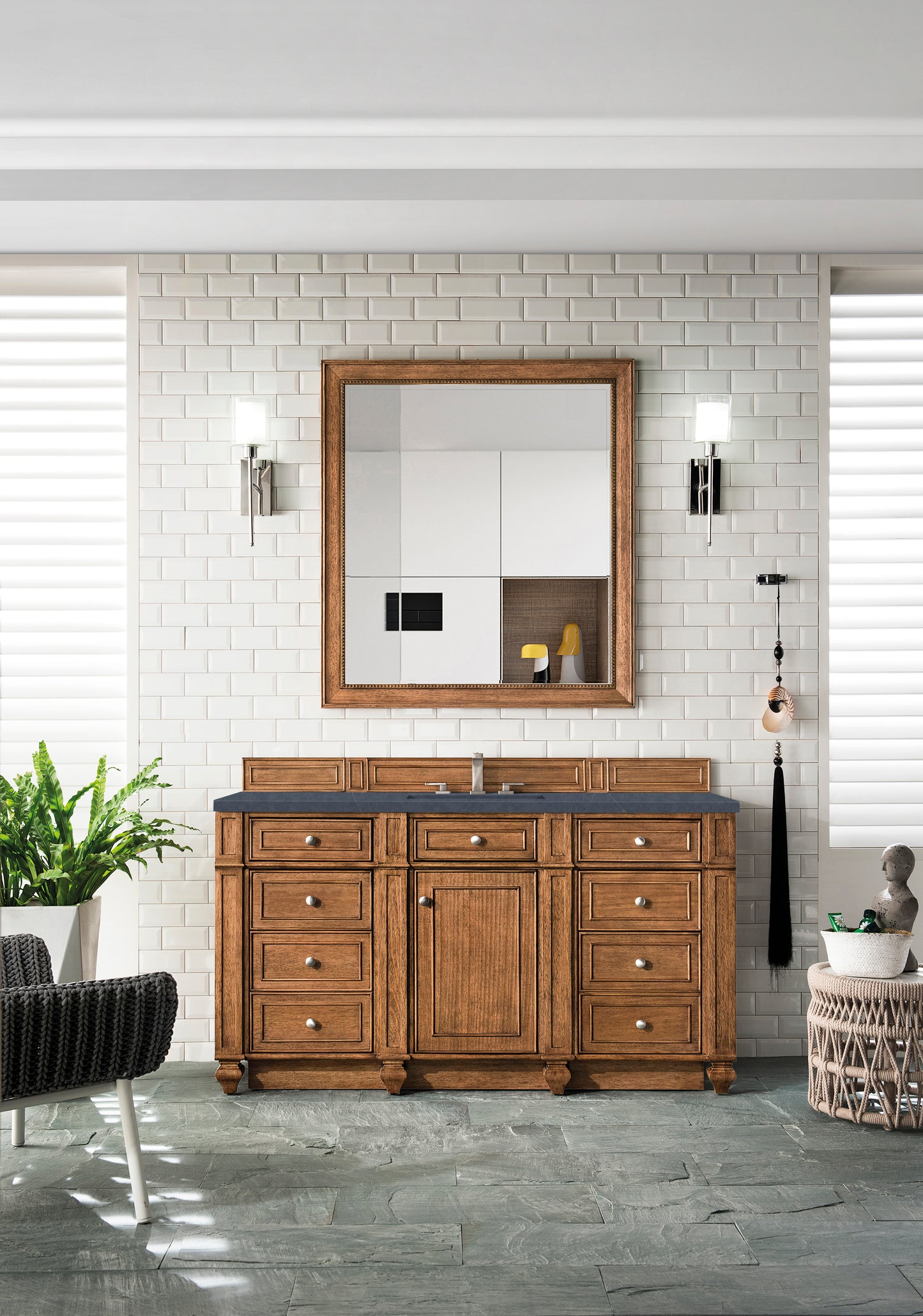 Bristol 60" Single Vanity, Saddle Brown w/ 3 CM Charcoal Soapstone Silestone Top