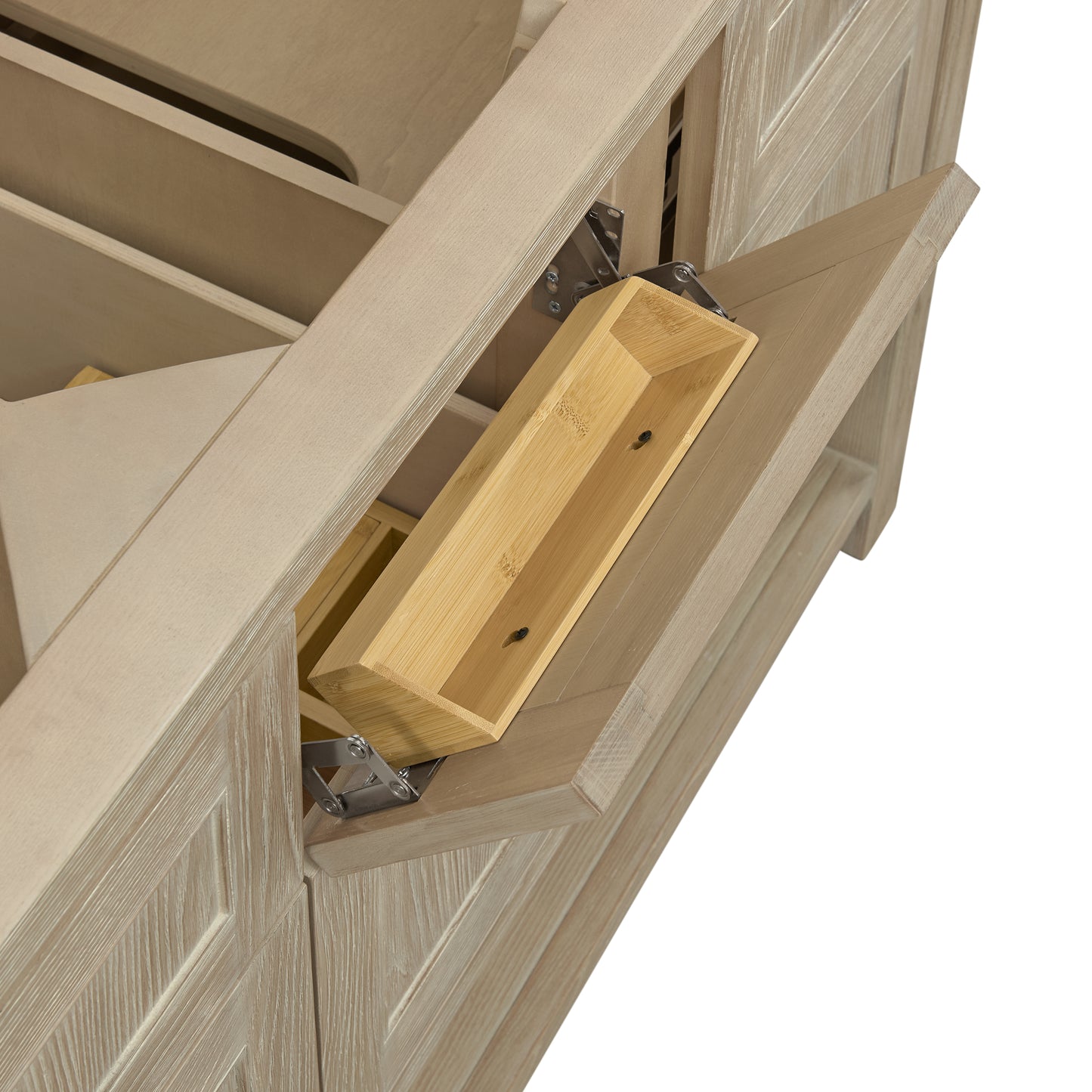 Breckenridge 60" Double Vanity, Whitewashed Oak, w/ 3 CM Eternal Jasmine Pearl Quartz Top