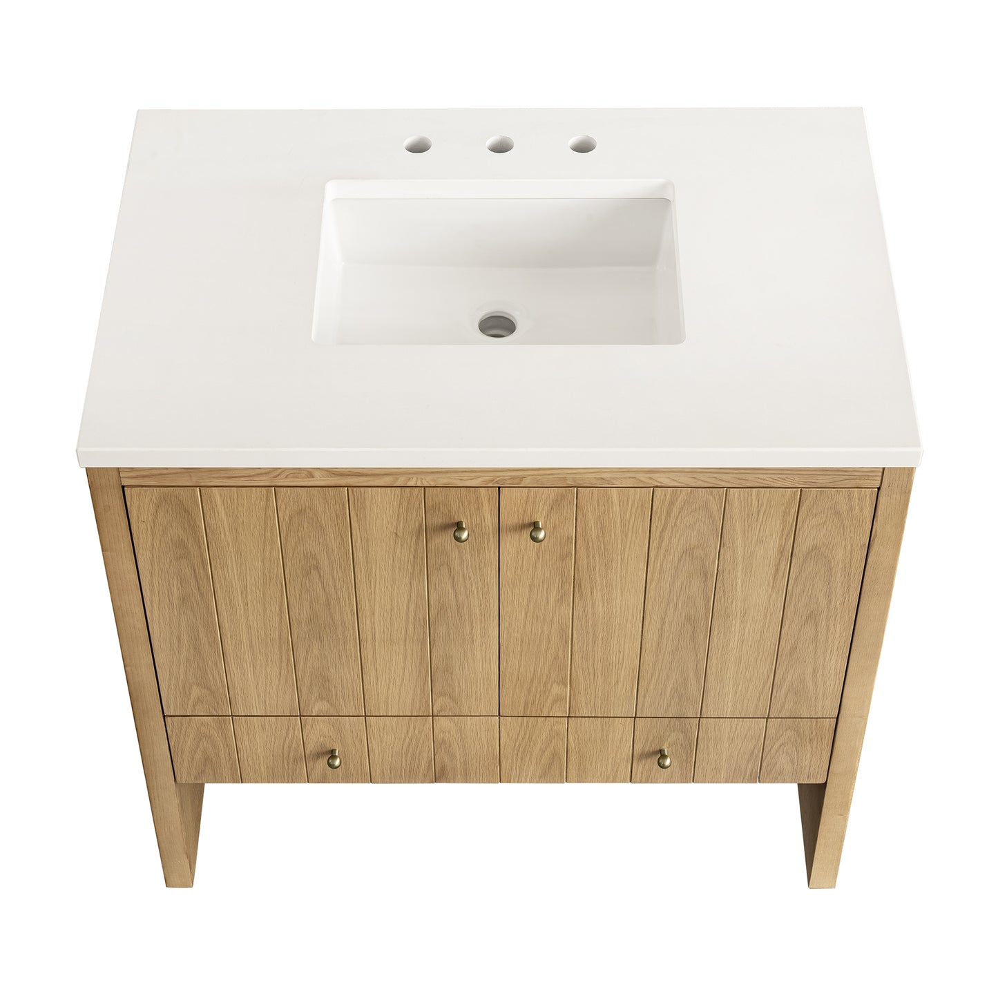 Hudson 36" Single Vanity, Light Natural Oak w/ 3 CM White Zeus Top