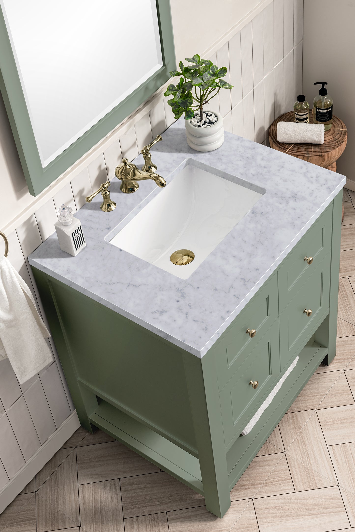 Breckenridge 30" Single Vanity, Smokey Celadon w/ 3 CM Carrara Marble Top