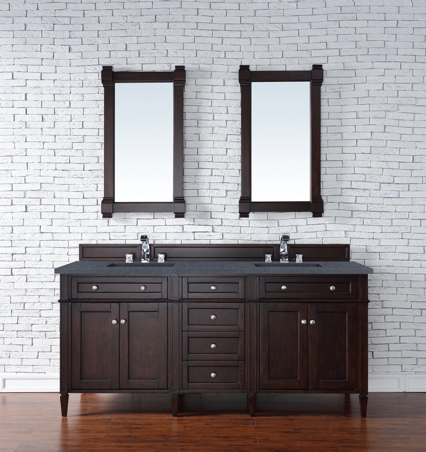 Brittany 72" Double Vanity, Burnished Mahogany w/ 3 CM Charcoal Soapstone Silestone Top