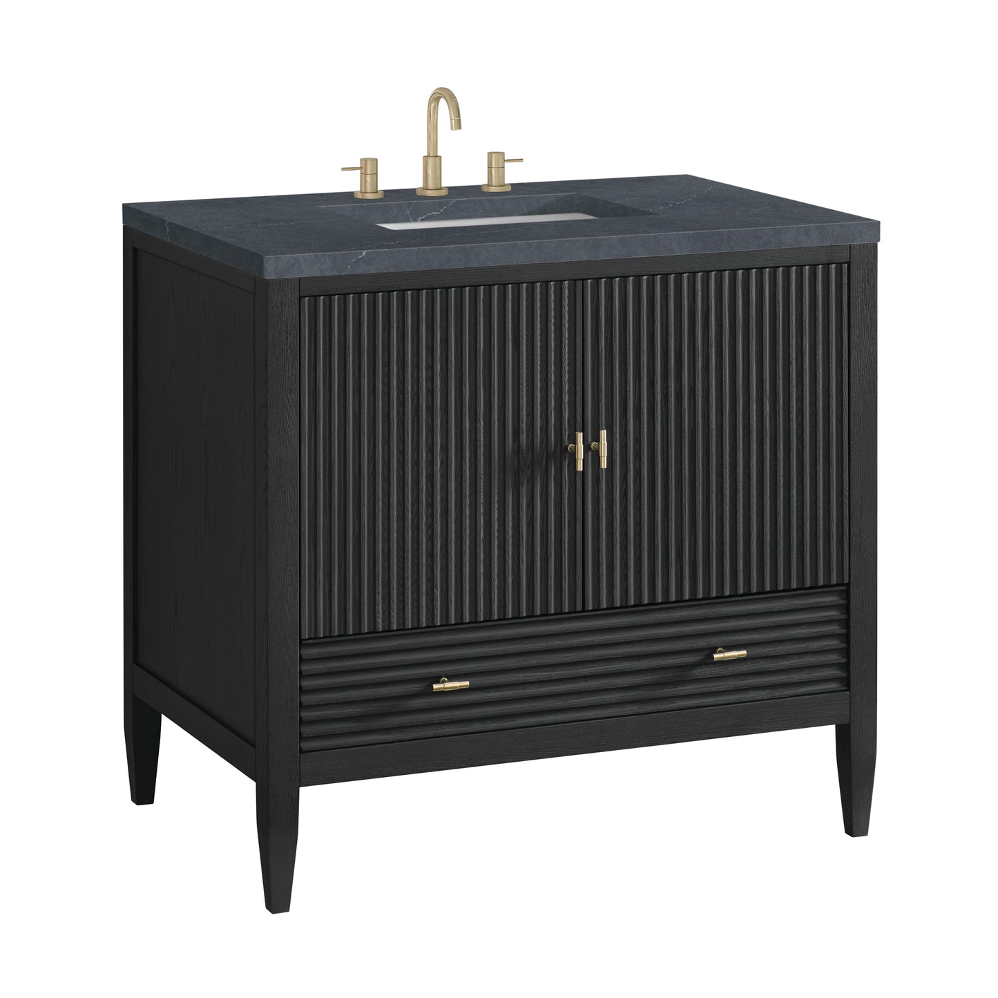 Myrrin 36" Vanity, Carbon Oak w/ 3 CM Charcoal Soapstone Silestone Top