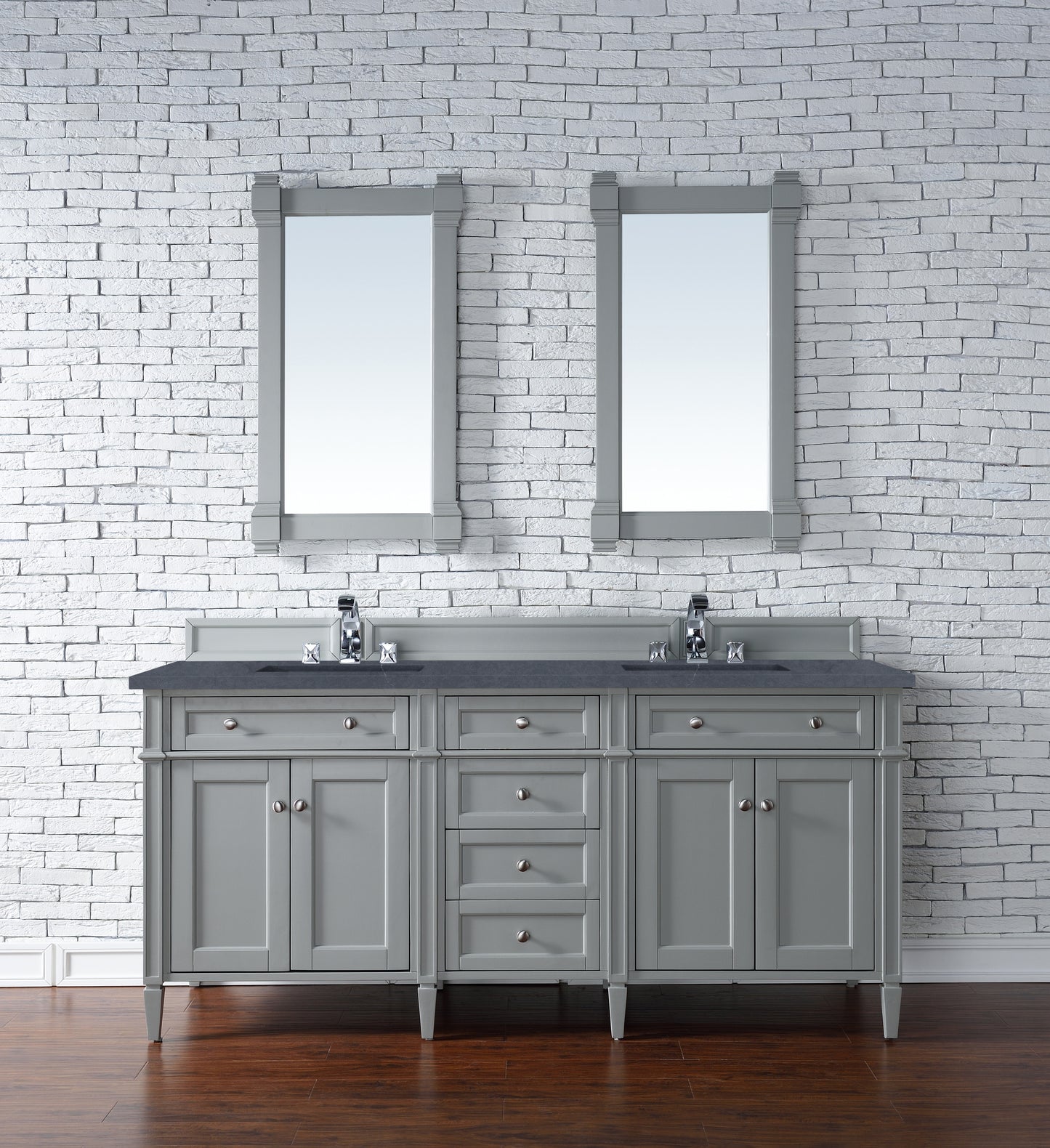 Brittany 72" Double Vanity, Urban Gray w/ 3 CM Charcoal Soapstone Silestone Top