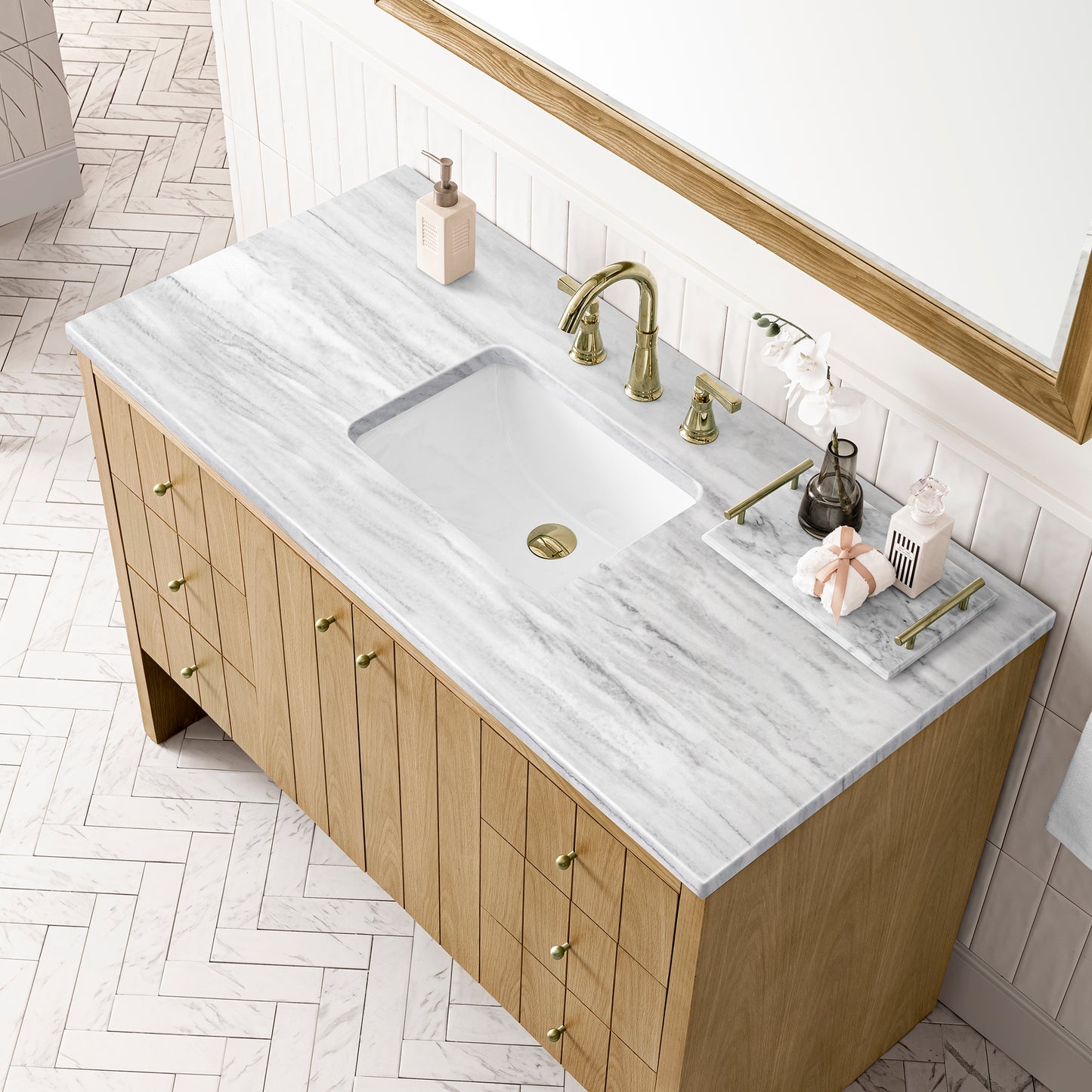 Hudson 48" Single Vanity, Light Natural Oak w/ 3 CM Arctic Fall Top