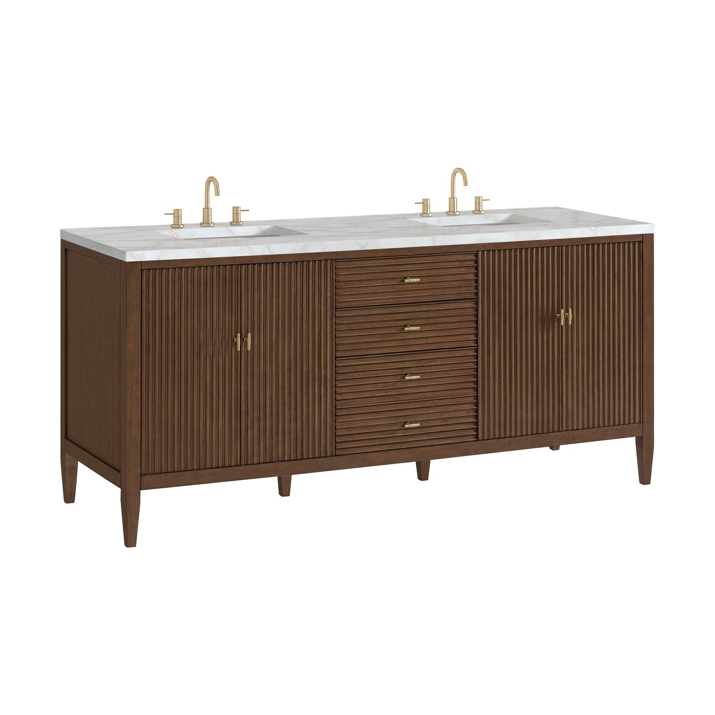 Myrrin 72" Double Vanity, Mid Century Walnut w/ 3 CM Victorian Silver Silestone Top