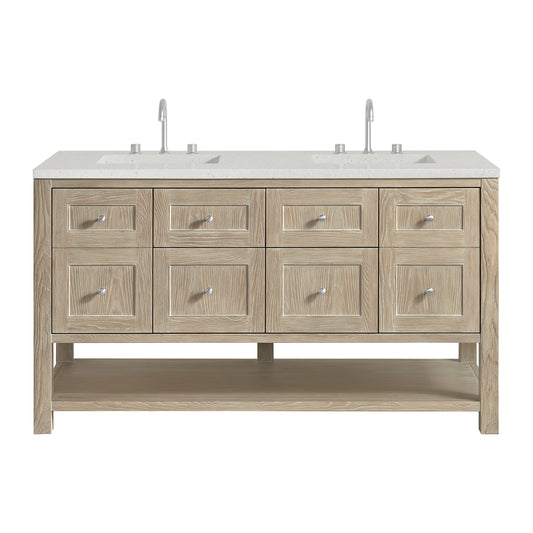 Breckenridge 60" Double Vanity, Whitewashed Oak, w/ 3 CM Lime Delight Quartz Top
