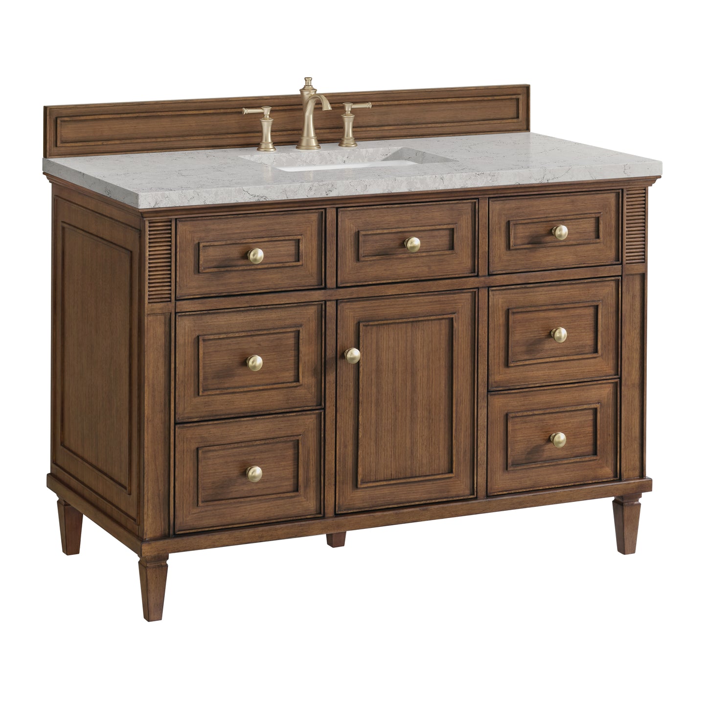Lorelai 48" Single Vanity, Mid-Century Walnut w/ 3 CM Eternal Jasmine Pearl Silestone Top