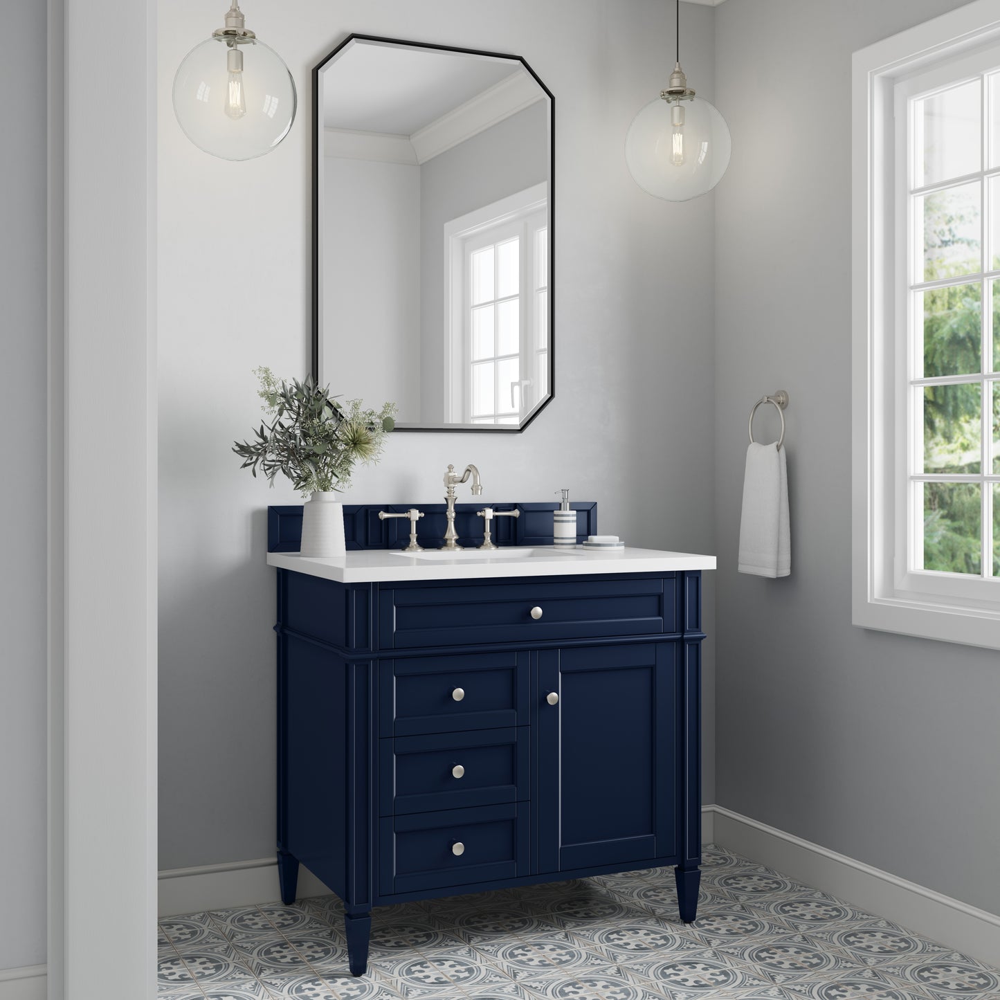 Brittany 36" Single Vanity, Victory Blue w/ 3 CM White Zeus Silestone Top