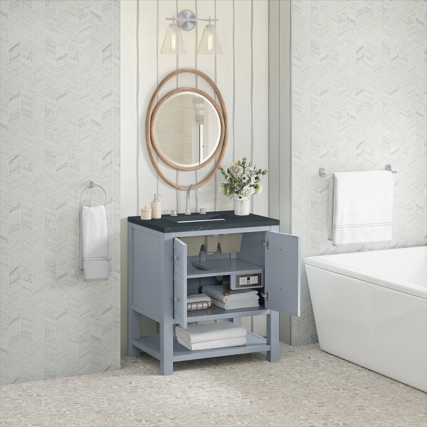 Breckenridge 30" Single Vanity, Serenity Blue, w/ 3 CM Charcoal Soapstone Quartz Top