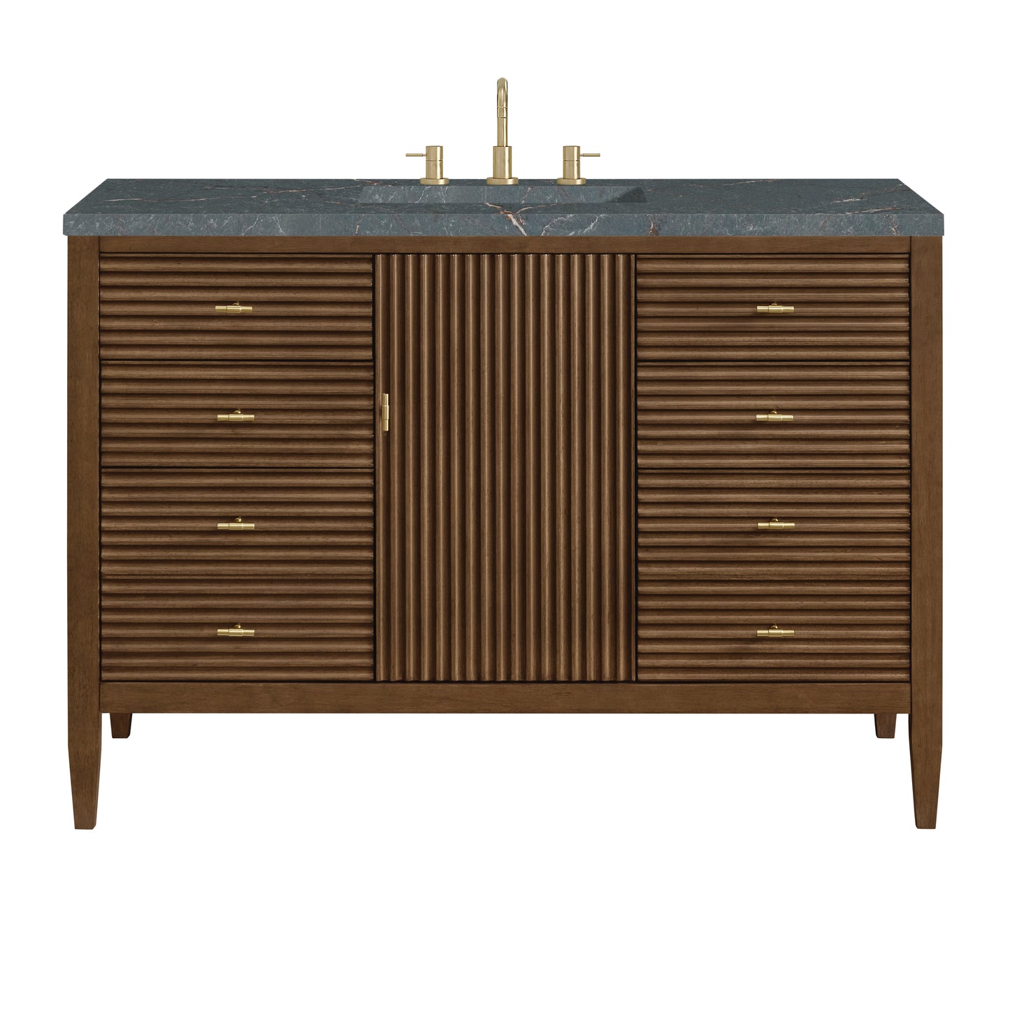 Myrrin 48" Vanity, Mid Century Walnut w/ 3 CM Parisien Bleu Silestone Top