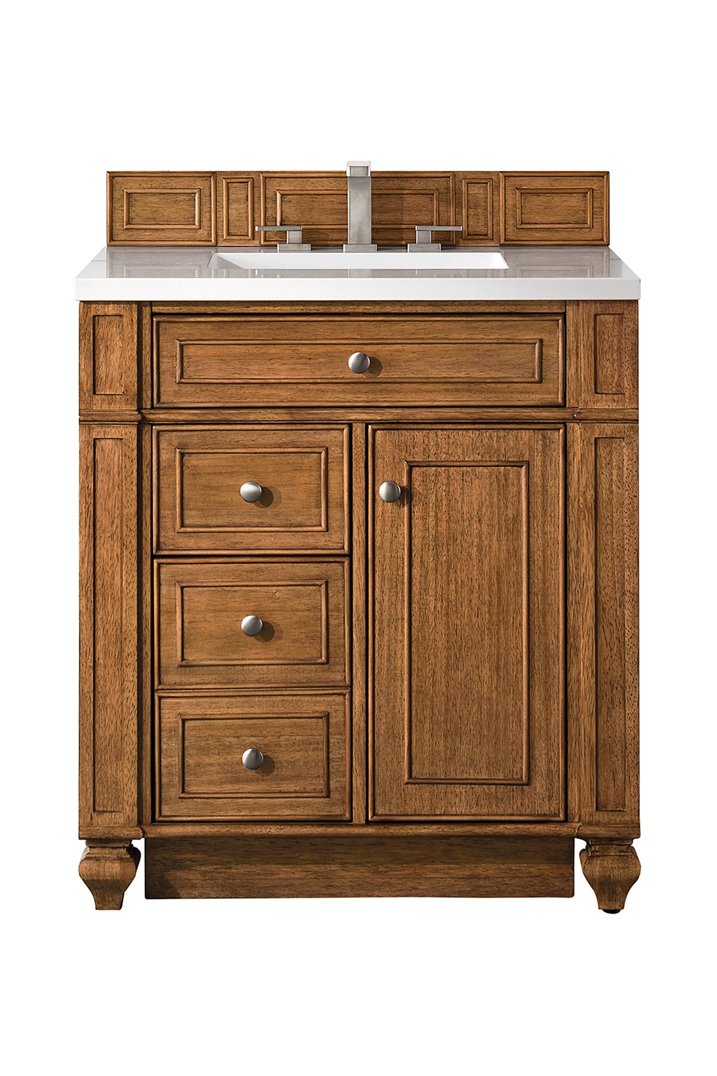 Bristol 30" Single Vanity, Saddle Brown w/ 3 CM White Zeus Silestone Top