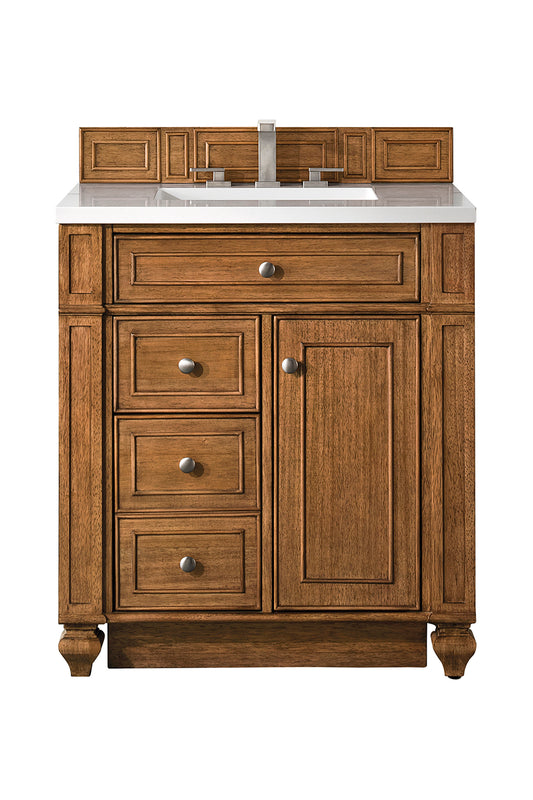 Bristol 30" Single Vanity, Saddle Brown w/ 3 CM White Zeus Silestone Top