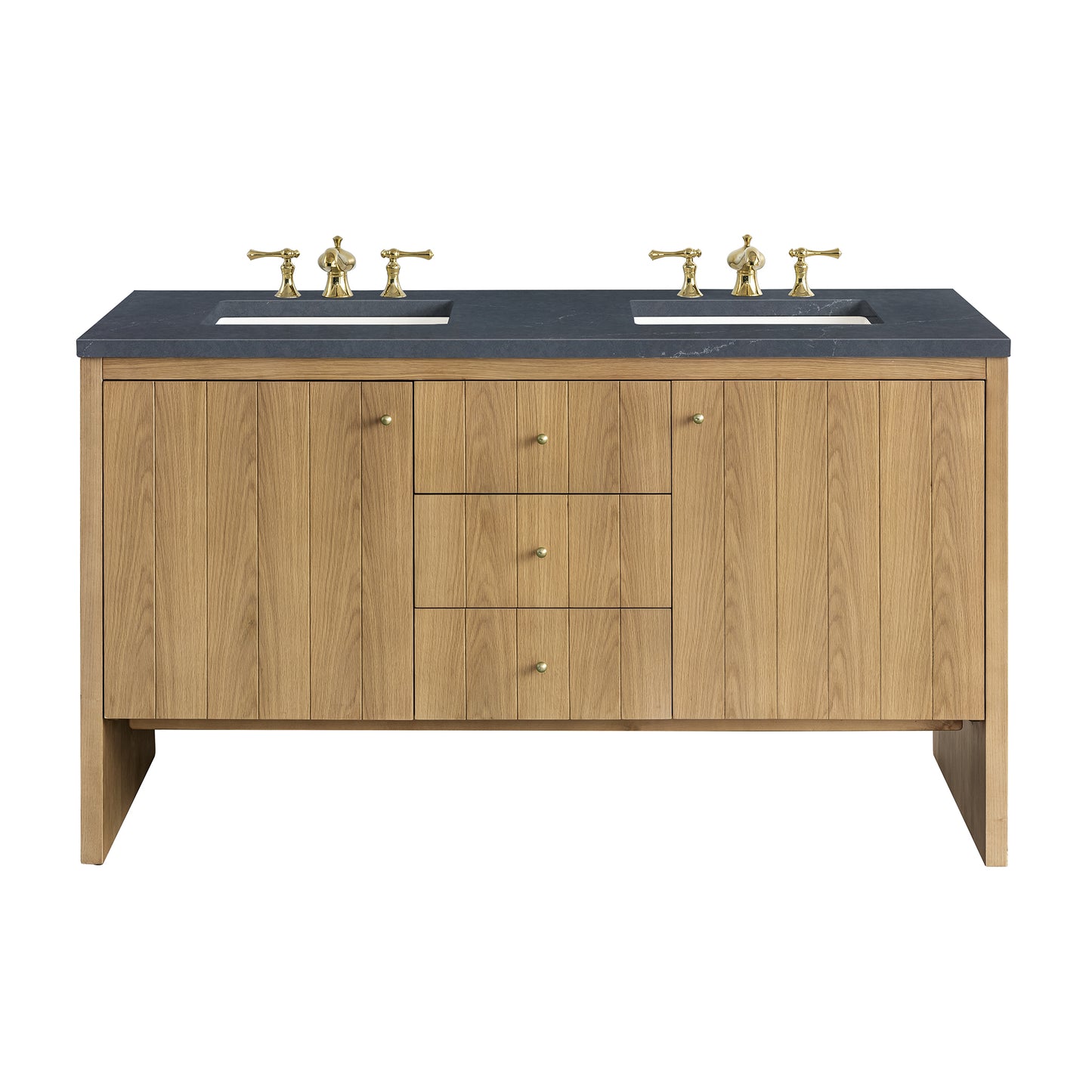 Hudson 60" Double Vanity, Light Natural Oak w/ 3 CM Charcoal Soapstone Top