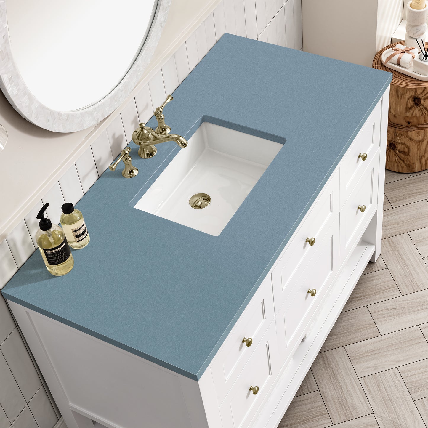 Breckenridge 48" Single Vanity, Bright White w/ 3 CM Cala Blue Top
