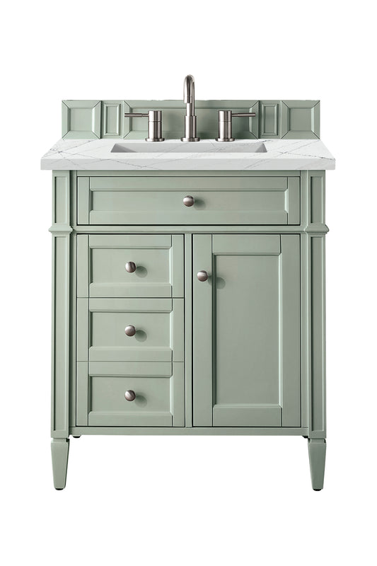 Brittany 30" Single Vanity, Sage Green, w/ 3 CM Ethereal Noctis Silestone Top