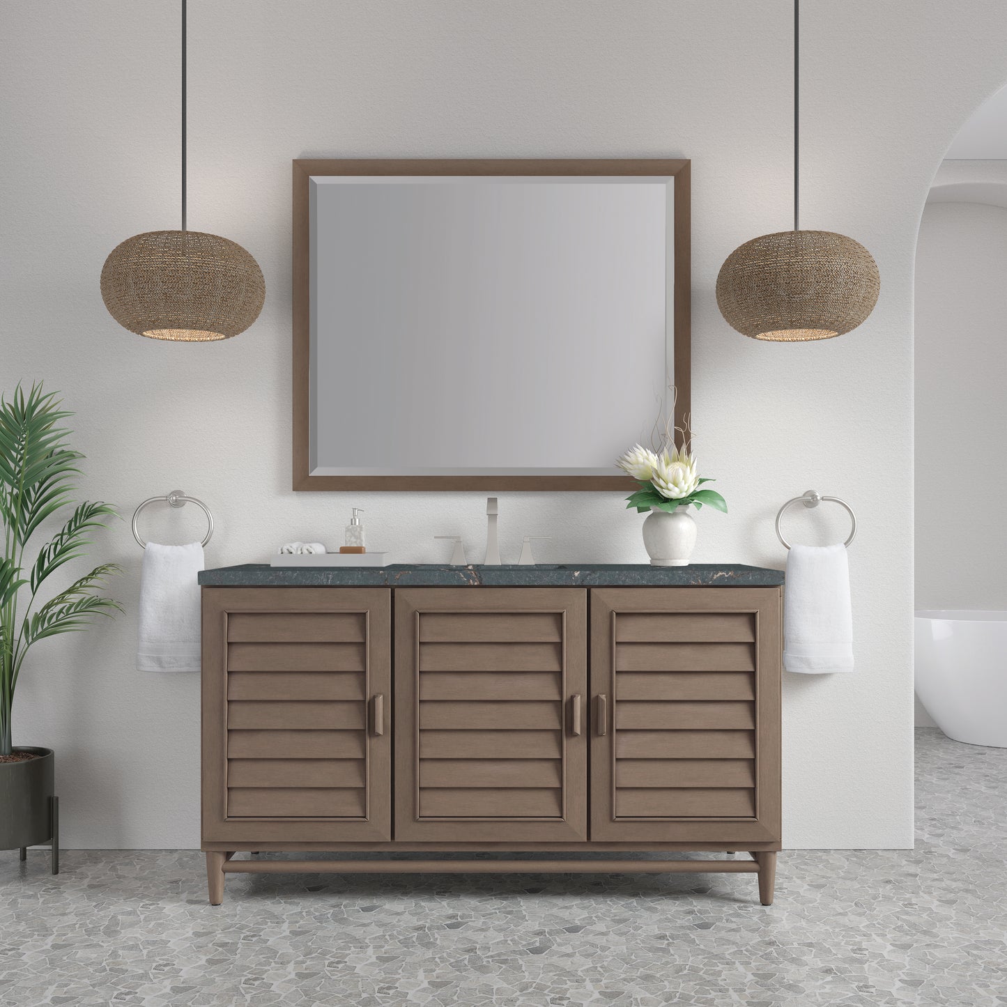 Portland 60" Single Vanity Whitewashed Walnut w/ 3 CM Parisien Bleu Silestone Top