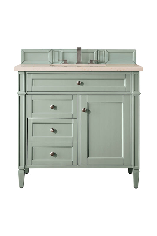 Brittany 36" Single Vanity, Sage Green w/ 3 CM Eternal Marfil Silestone Top