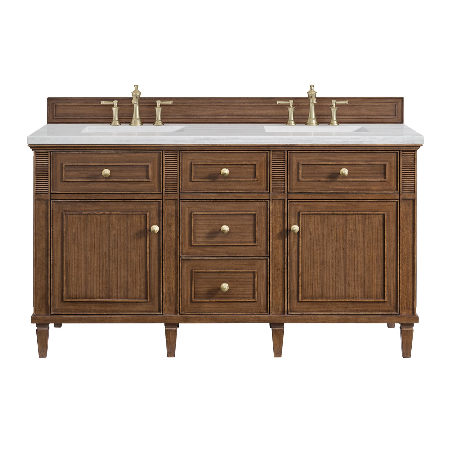 Lorelai 60" Double Vanity, Mid-Century Walnut w/ 3 CM Arctic Fall Solid Surface Top