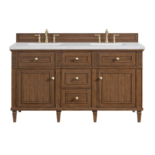 Lorelai 60" Double Vanity, Mid-Century Walnut w/ 3 CM Arctic Fall Solid Surface Top