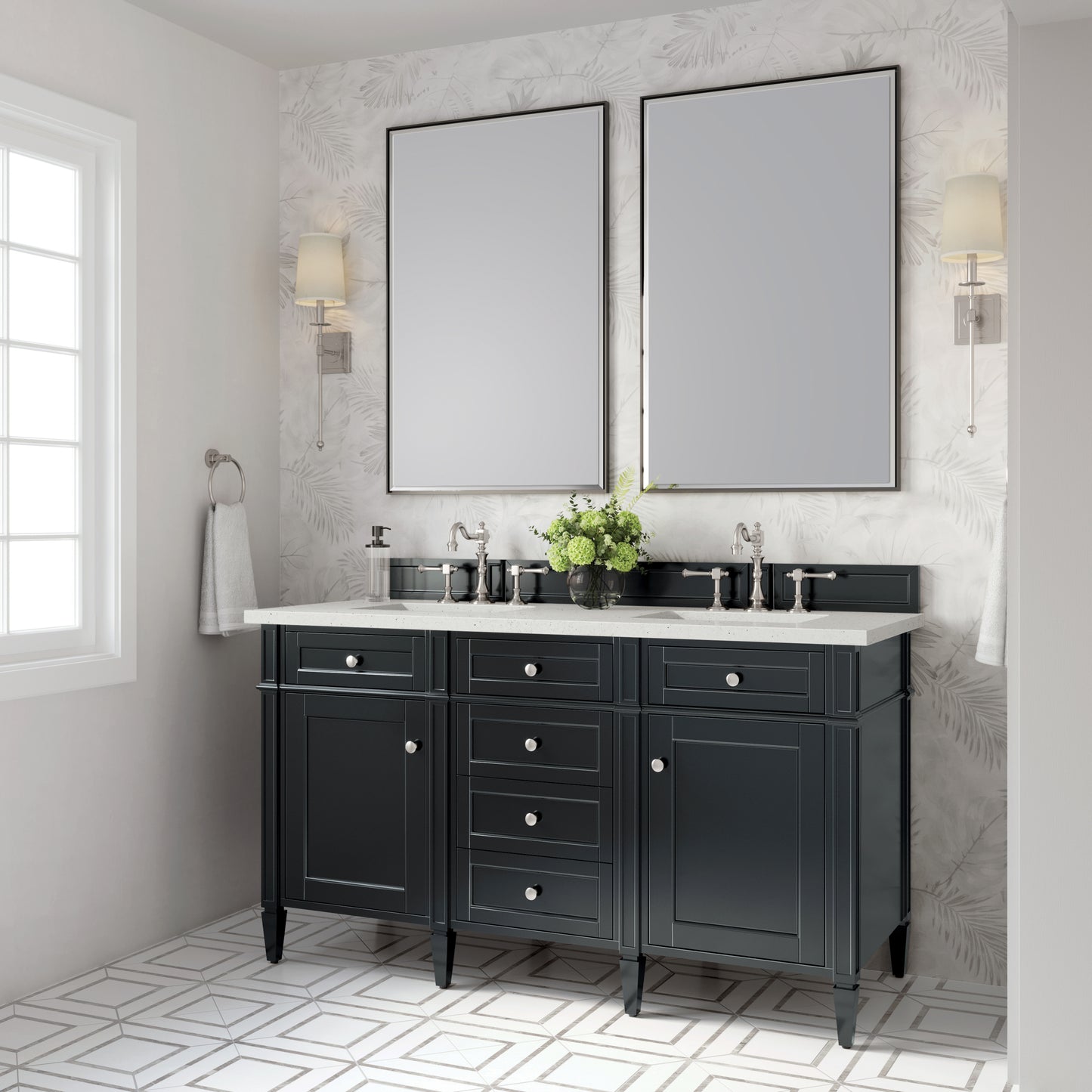 Brittany 60" Double Vanity, Black Onyx w/ 3 CM Lime Delight Silestone Top