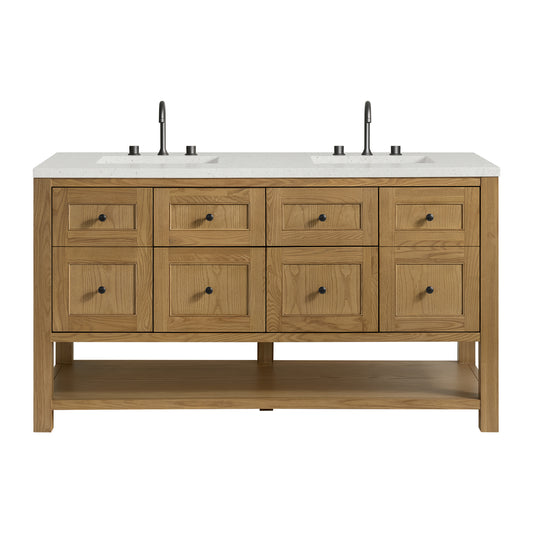 Breckenridge 60" Double Vanity, Light Natural Oak, w/ 3 CM Lime Delight Quartz Top