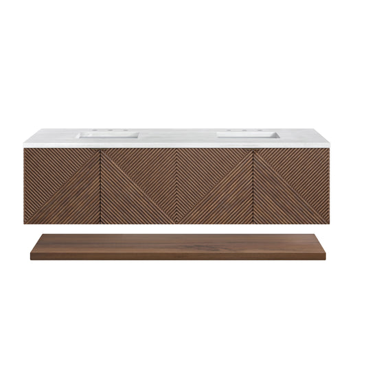 Marcello 72" Double Vanity, Chestnut w/ 3 CM Arctic Fall Top