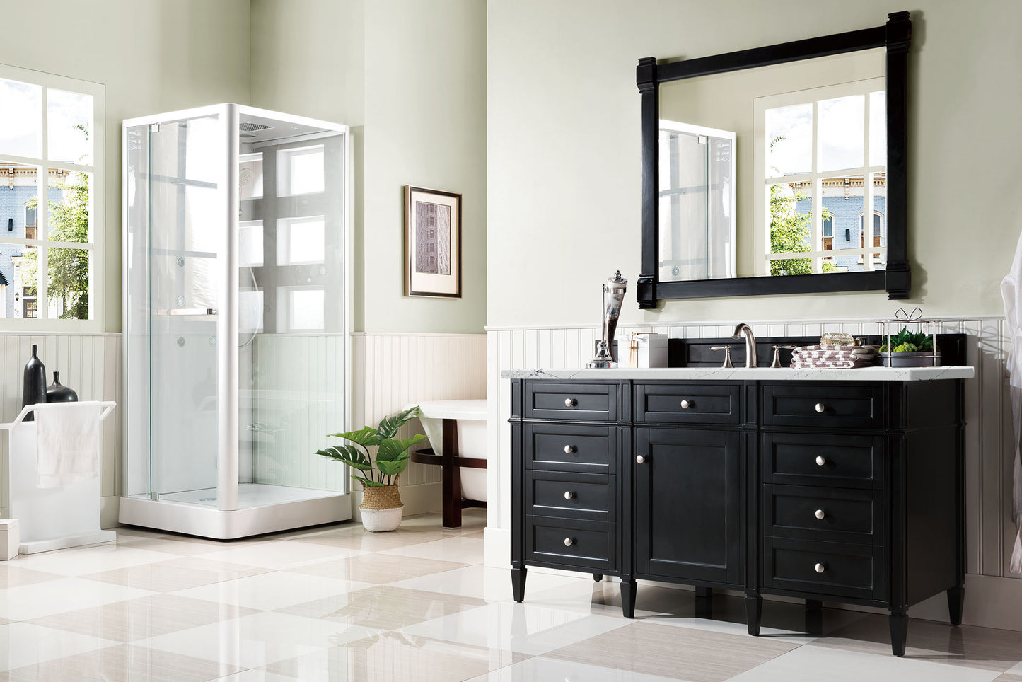 Brittany 60" Single Vanity, Black Onyx, w/ 3 CM Ethereal Noctis Silestone Top