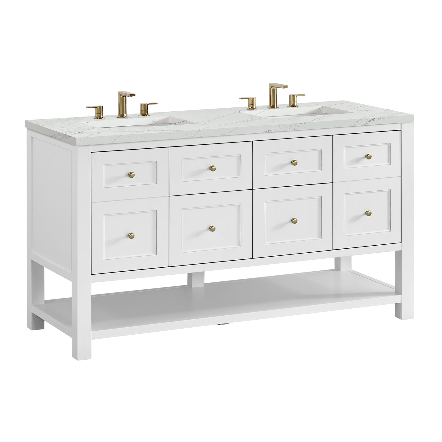 Breckenridge 60" Double Vanity, Bright White, w/ 3 CM Ethereal Noctis Quartz Top