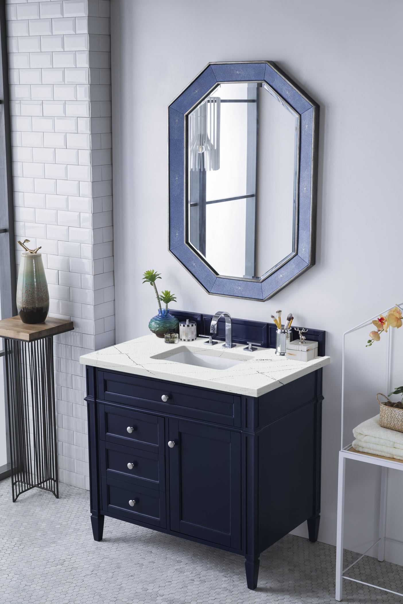 Brittany 36" Single Vanity, Victory Blue w/ 3 CM Ethereal Noctis Silestone Top