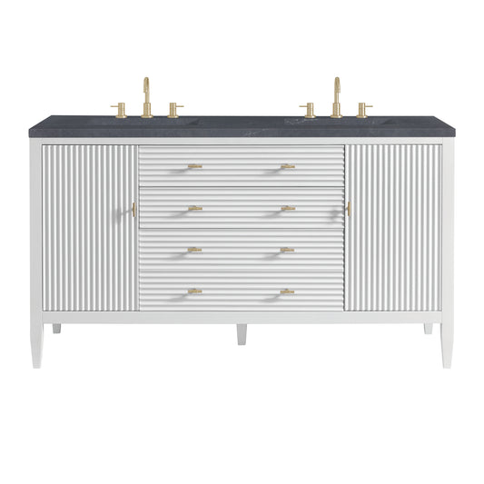 Myrrin 60" Double Vanity, Bright White w/ 3 CM Charcoal Soapstone Silestone Top