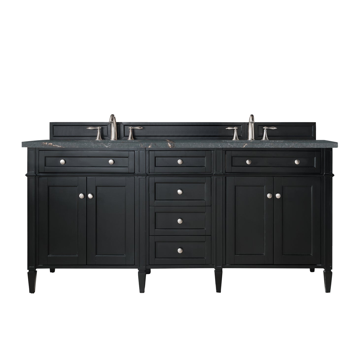 Brittany 72" Double Vanity, Black Onyx w/ 3 CM Parisien Bleu Silestone Top