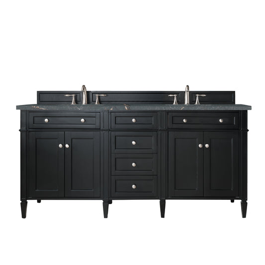 Brittany 72" Double Vanity, Black Onyx w/ 3 CM Parisien Bleu Silestone Top